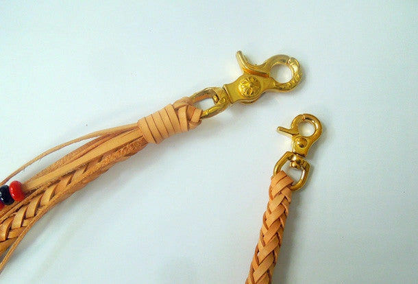 Handmade biker wallet chain leather braided Chain with brass belt Clip for wallet