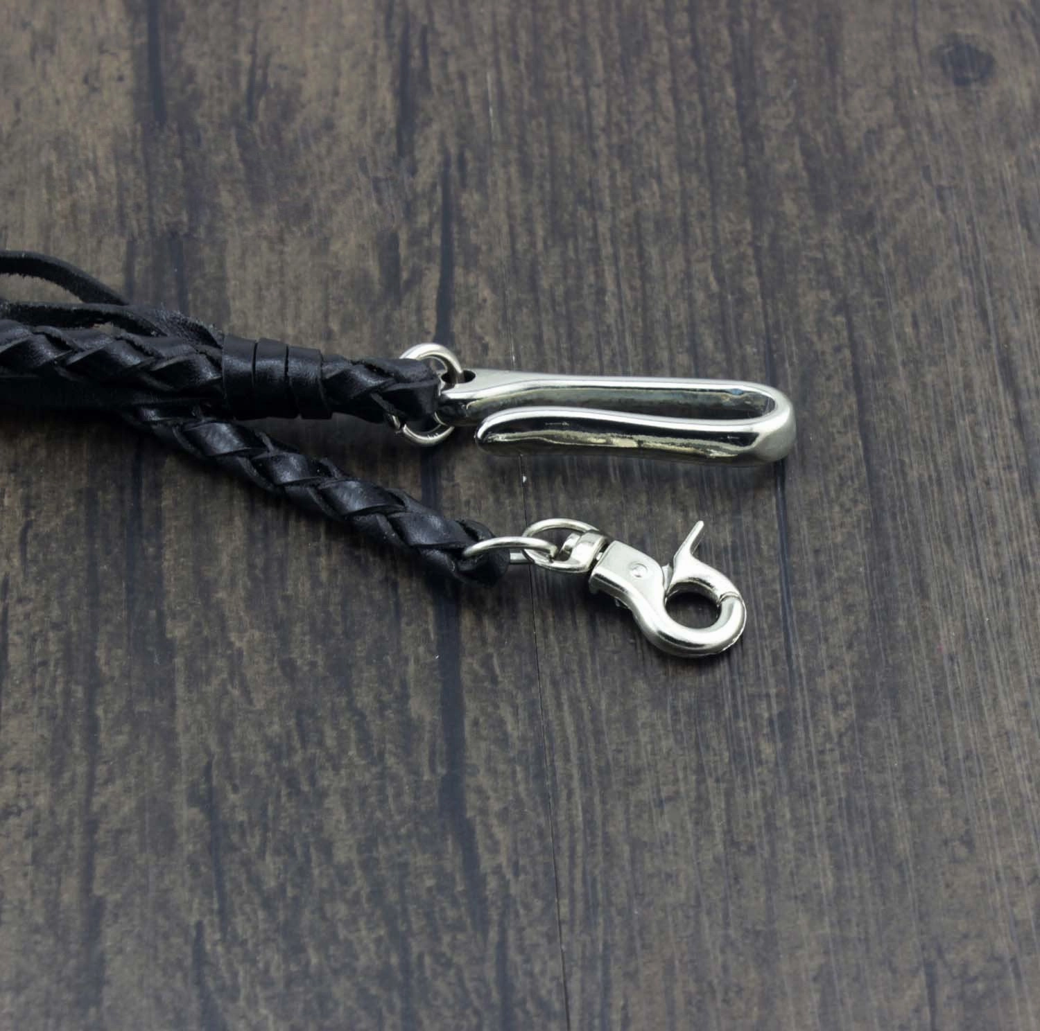 Handmade Braided Black Leather Cool Punk Rock Wallet Chain Biker Trucker Wallet Chain Trucker Wallet Chain for Men