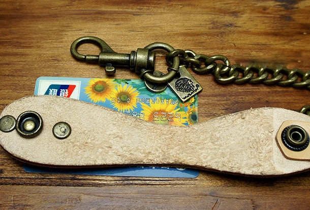 Handmade Motorcycle biker wallet key chain punk black heavy beige leather detachable