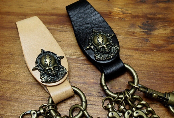 Handmade Motorcycle biker wallet key chain punk black heavy beige leather detachable