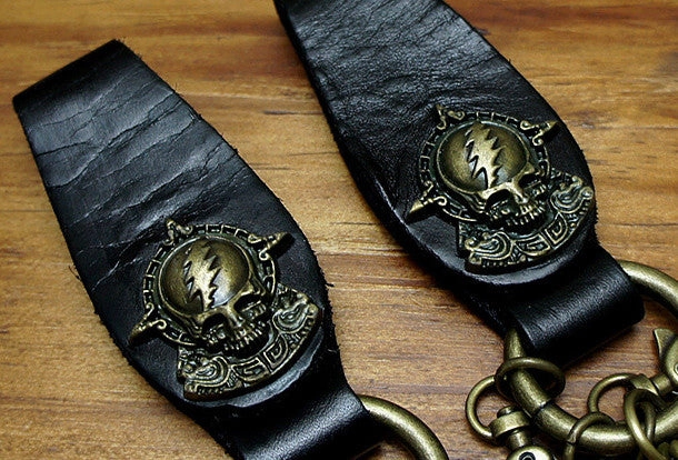 Handmade Motorcycle biker wallet key chain punk black heavy beige leather detachable