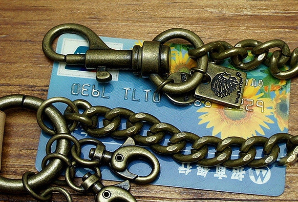 Handmade Motorcycle biker wallet key chain punk black heavy beige leather detachable