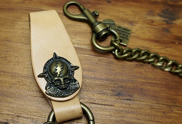 Handmade Motorcycle biker wallet key chain punk black heavy beige leather detachable