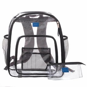 Heavy Duty Clear Backpack, See-Thru Bookbag, Transparent Work Travel Bag Black