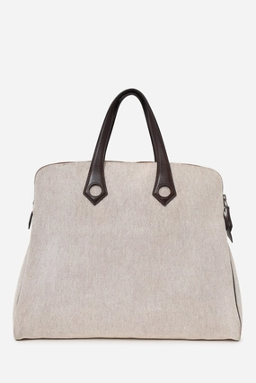 Hermes 2006 Brown/Beige Canvas/Leather Heeboo Tote
