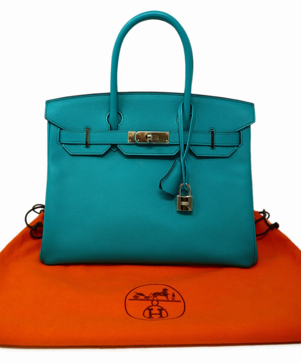Hermes 2016 Teal Leather 30cm Birkin Bag