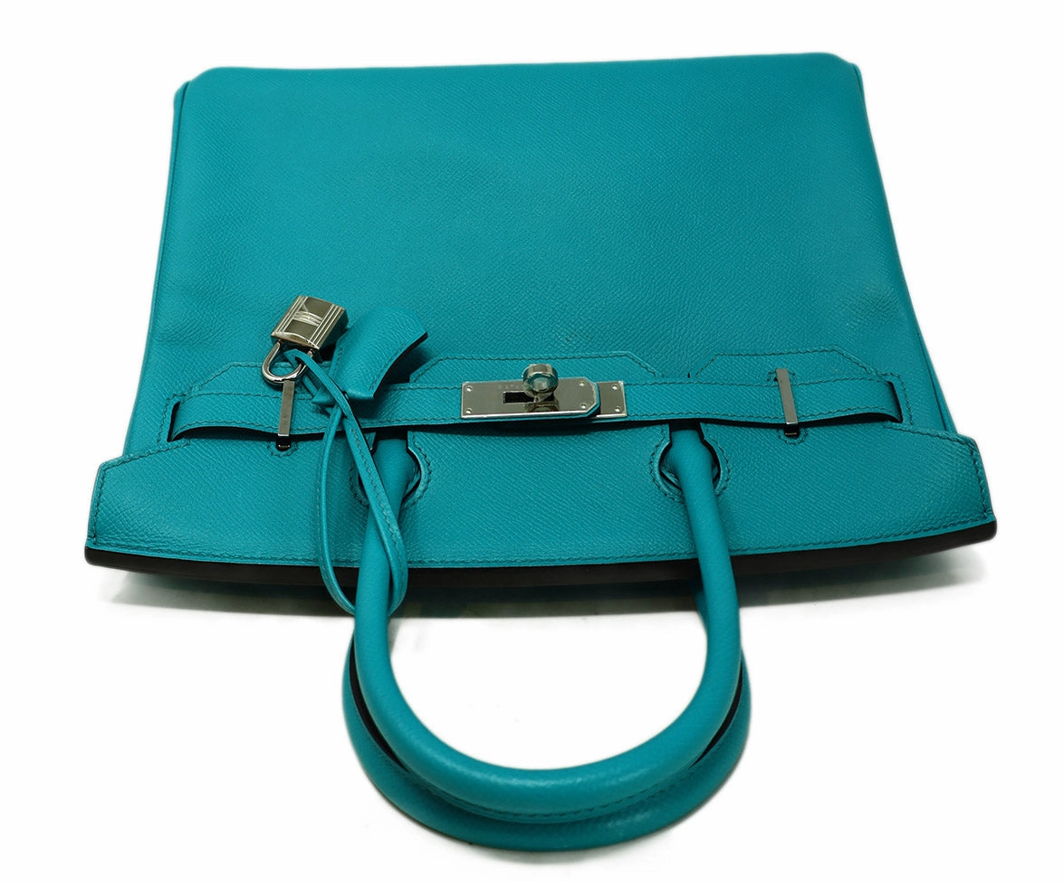 Hermes 2016 Teal Leather 30cm Birkin Bag