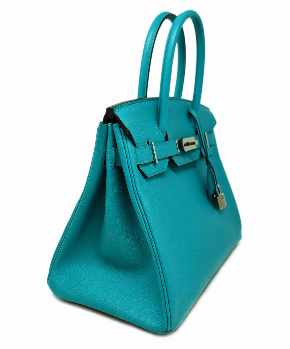 Hermes 2016 Teal Leather 30cm Birkin Bag