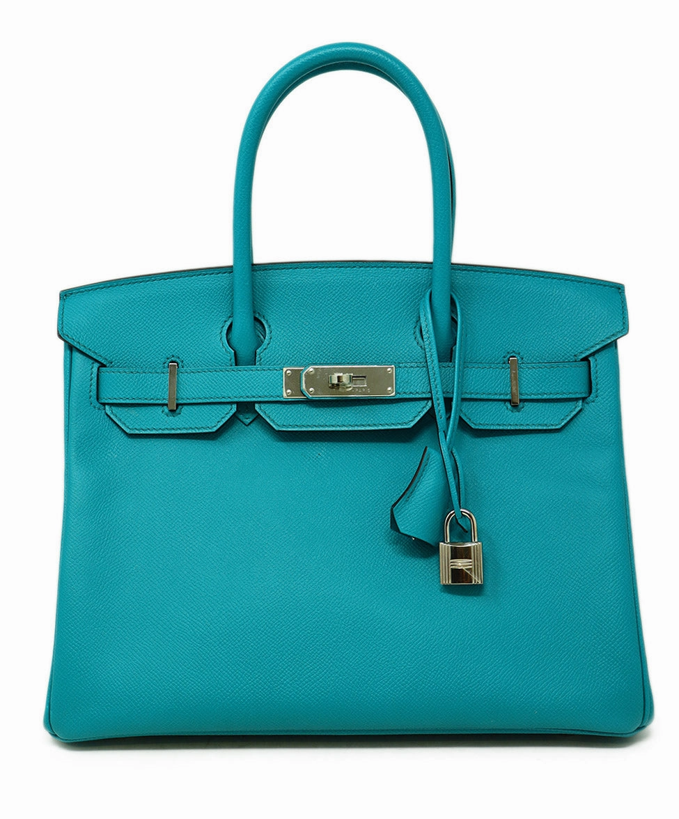 Hermes 2016 Teal Leather 30cm Birkin Bag