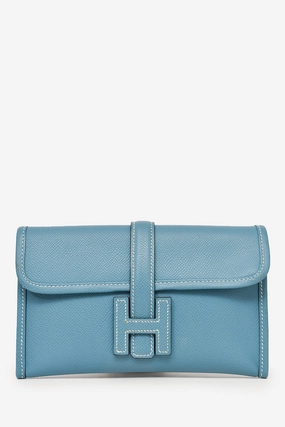 Herms 2018 Blue Jeans Epsom Leather Small Jige Clutch