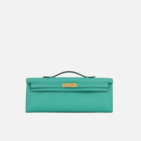 Herms - Kelly Cut Clutch - Bleu Paon Swift Leather GHW - Unused - 2016
