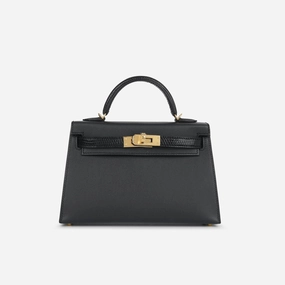 Herms Mini Kelly Touch Noir Madame / Lizard Niloticus Lisse GHW (NWT)