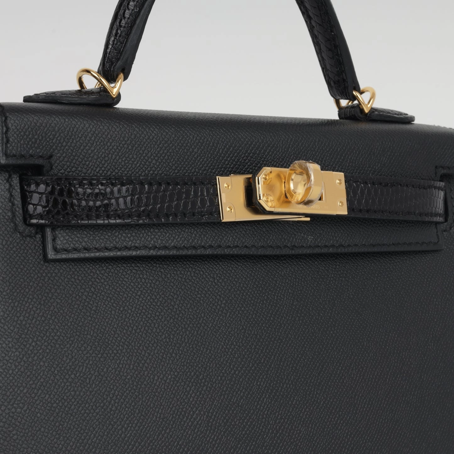 Herms Mini Kelly Touch Noir Madame / Lizard Niloticus Lisse GHW (NWT)