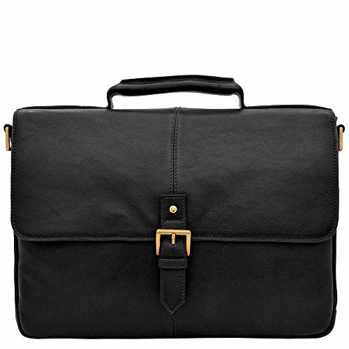 Hidesign Charles Leather 15" Laptop Compatible Briefcase Work Bag, Black