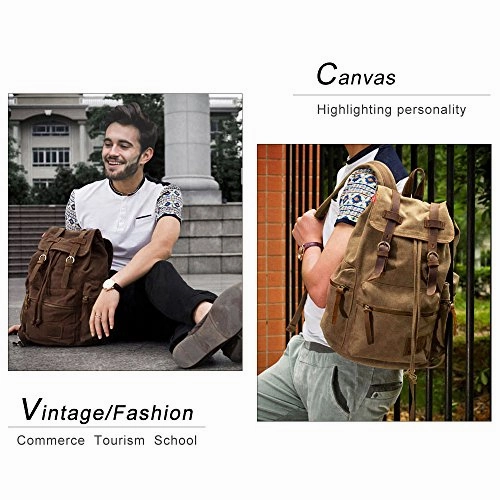 High Capacity Canvas Vintage Backpack - for School Hiking Travel 12-17" Laptop