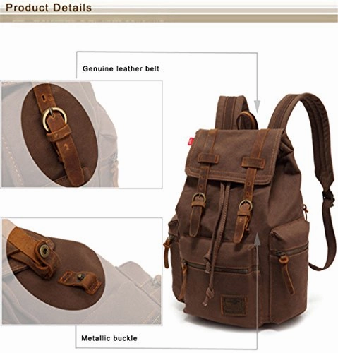 High Capacity Canvas Vintage Backpack - for School Hiking Travel 12-17" Laptop