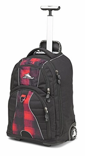 High Sierra Freewheel Wheeled Laptop Backpack, Black/Buffalo Plaid/Crimson