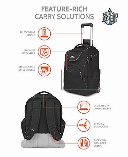 High Sierra Powerglide Wheeled Laptop Backpack, Black