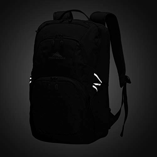 High Sierra Swoop SG Kids College School Backpack Book Bag Travel Laptop Bag with Drop Protection Pocket, Tablet Sleeve, and 360 Reflectivity, Black
