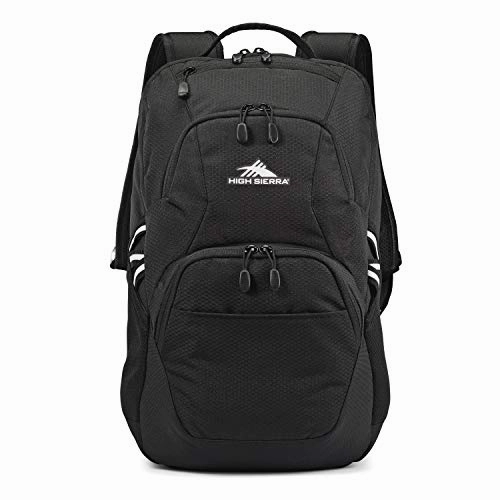 High Sierra Swoop SG Kids College School Backpack Book Bag Travel Laptop Bag with Drop Protection Pocket, Tablet Sleeve, and 360 Reflectivity, Black