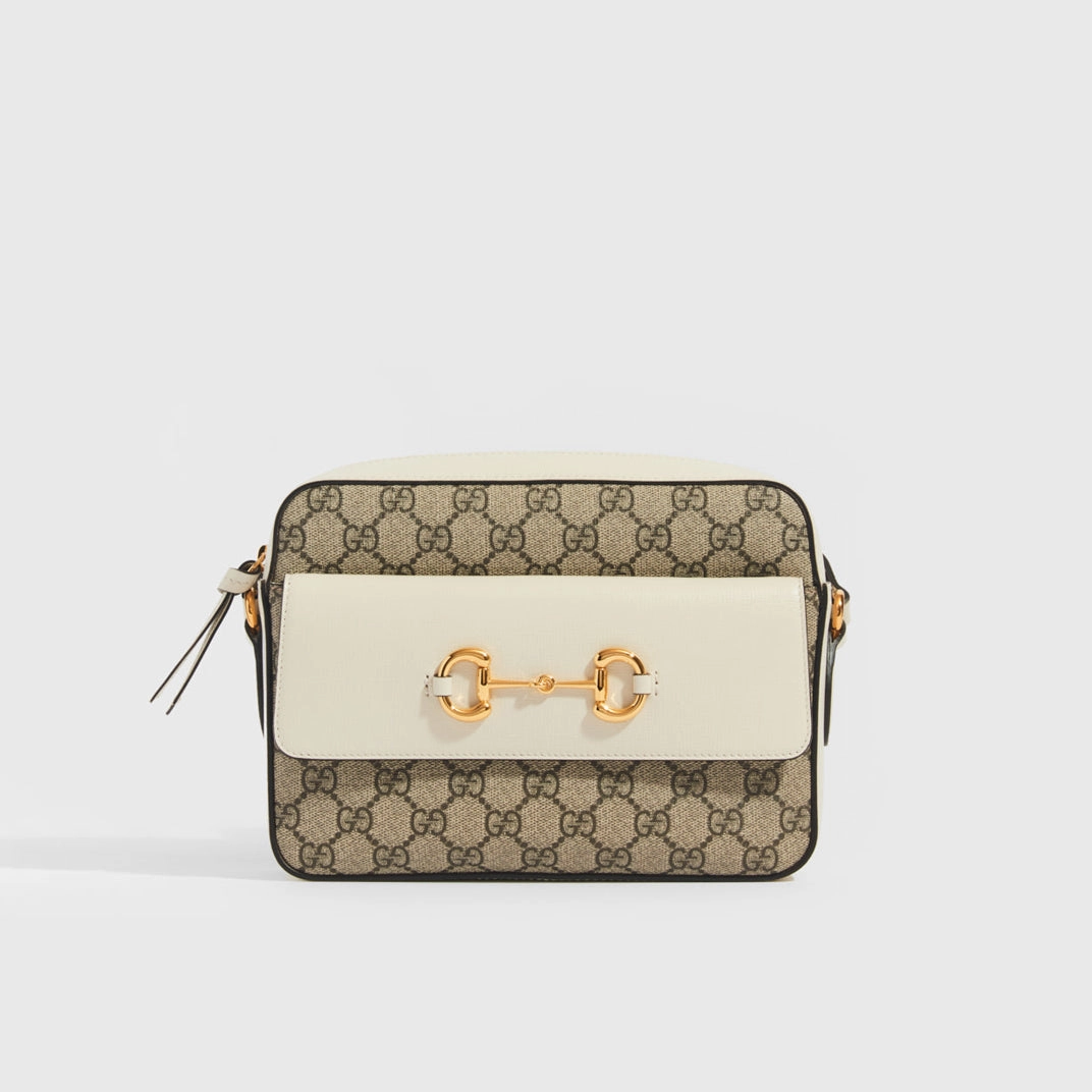 Horsebit 1955 GG Supreme Small Crossbody Bag with White Leather Trim