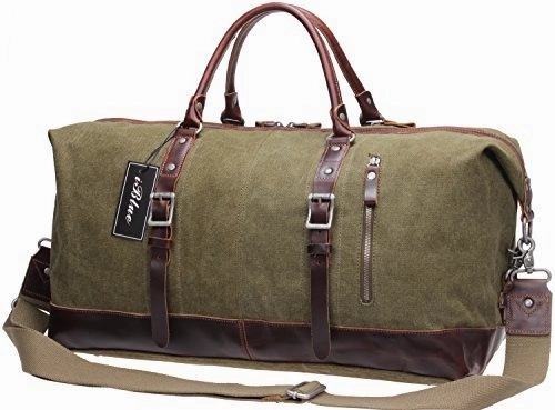 Iblue Genuine Leather Trim Travel Tote Duffel Garment Gym Shoulder Handbag Canvas Overnight