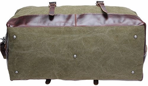 Iblue Genuine Leather Trim Travel Tote Duffel Garment Gym Shoulder Handbag Canvas Overnight
