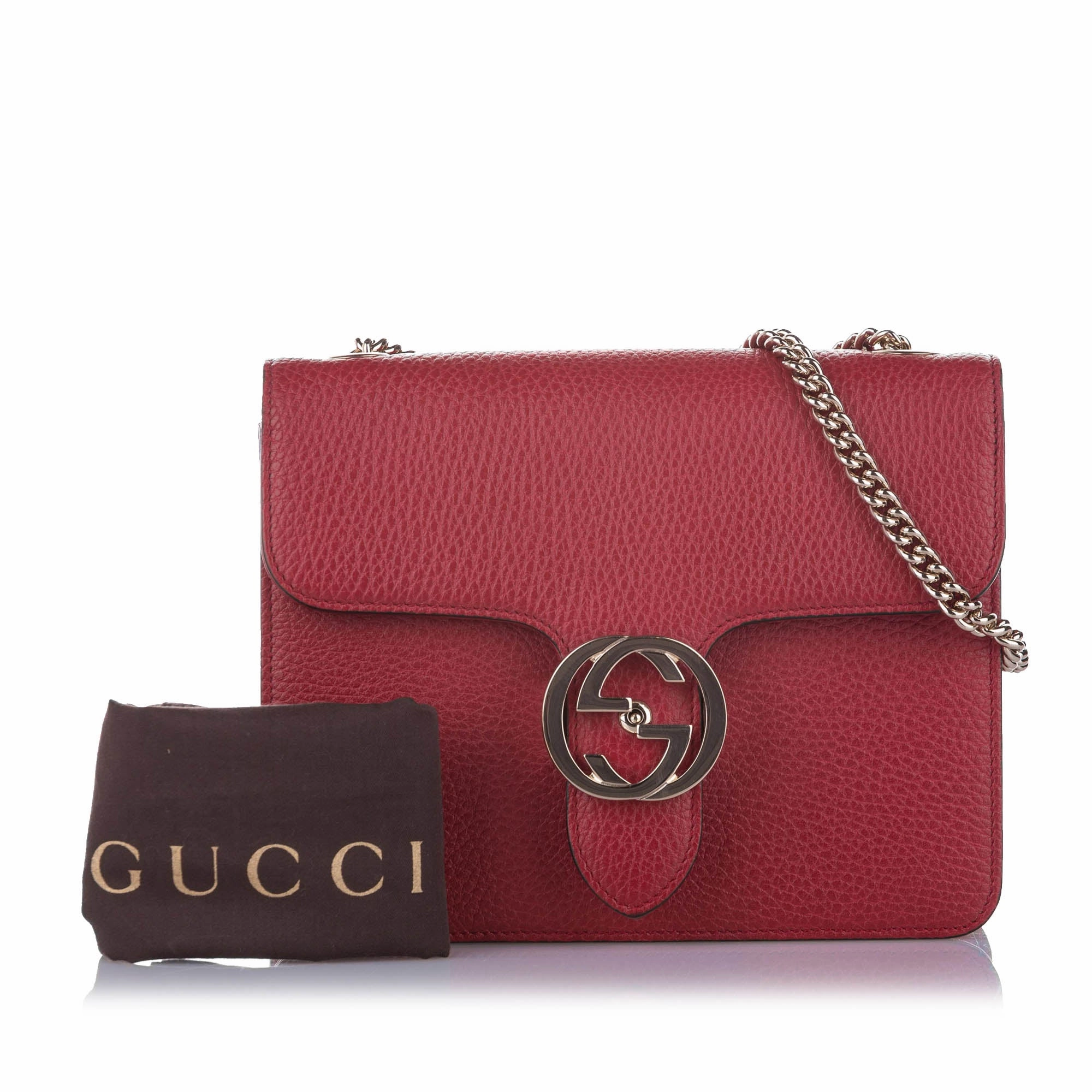Interlocking Chain Leather Crossbody Bag Red