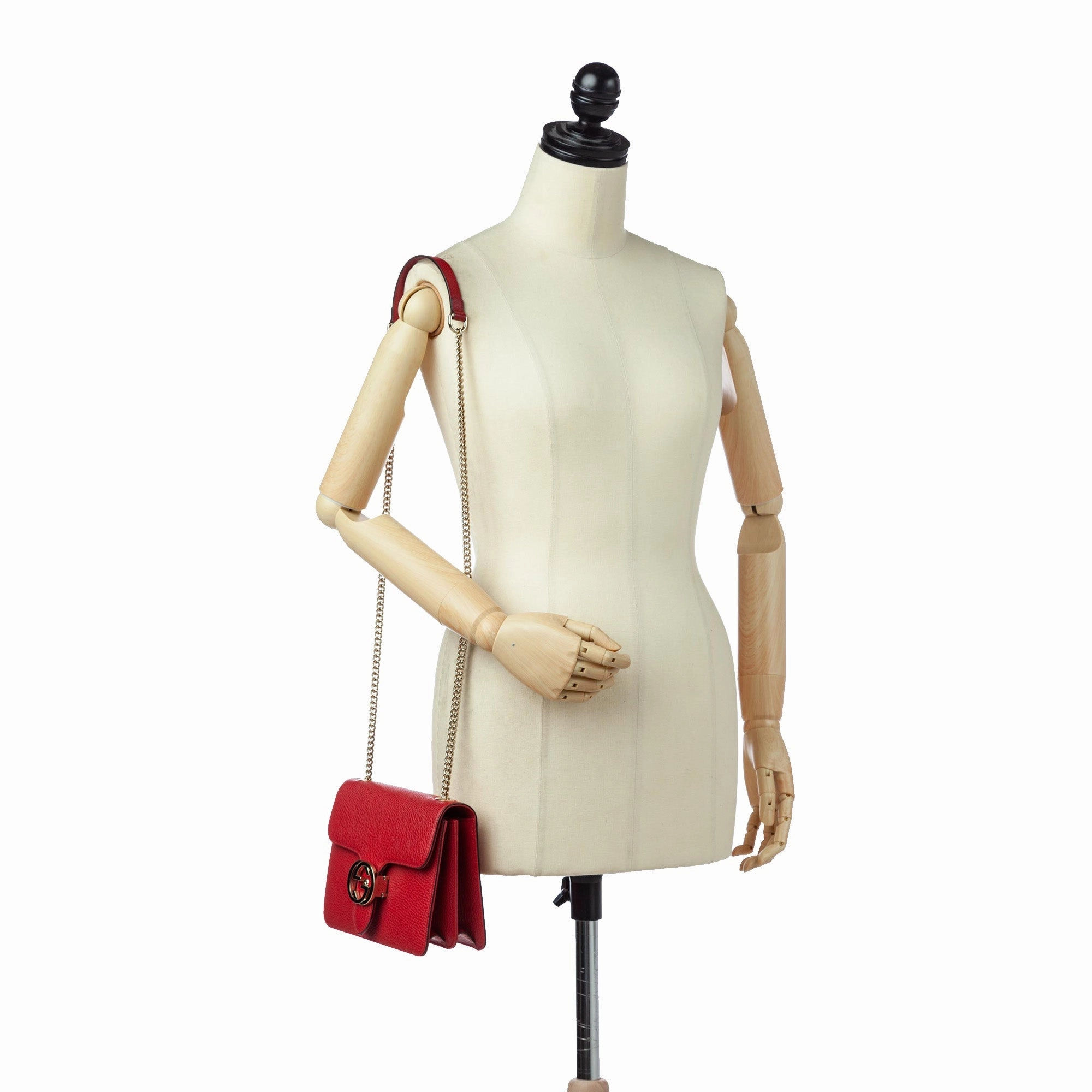 Interlocking Chain Leather Crossbody Bag Red