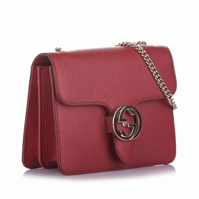 Interlocking Chain Leather Crossbody Bag Red