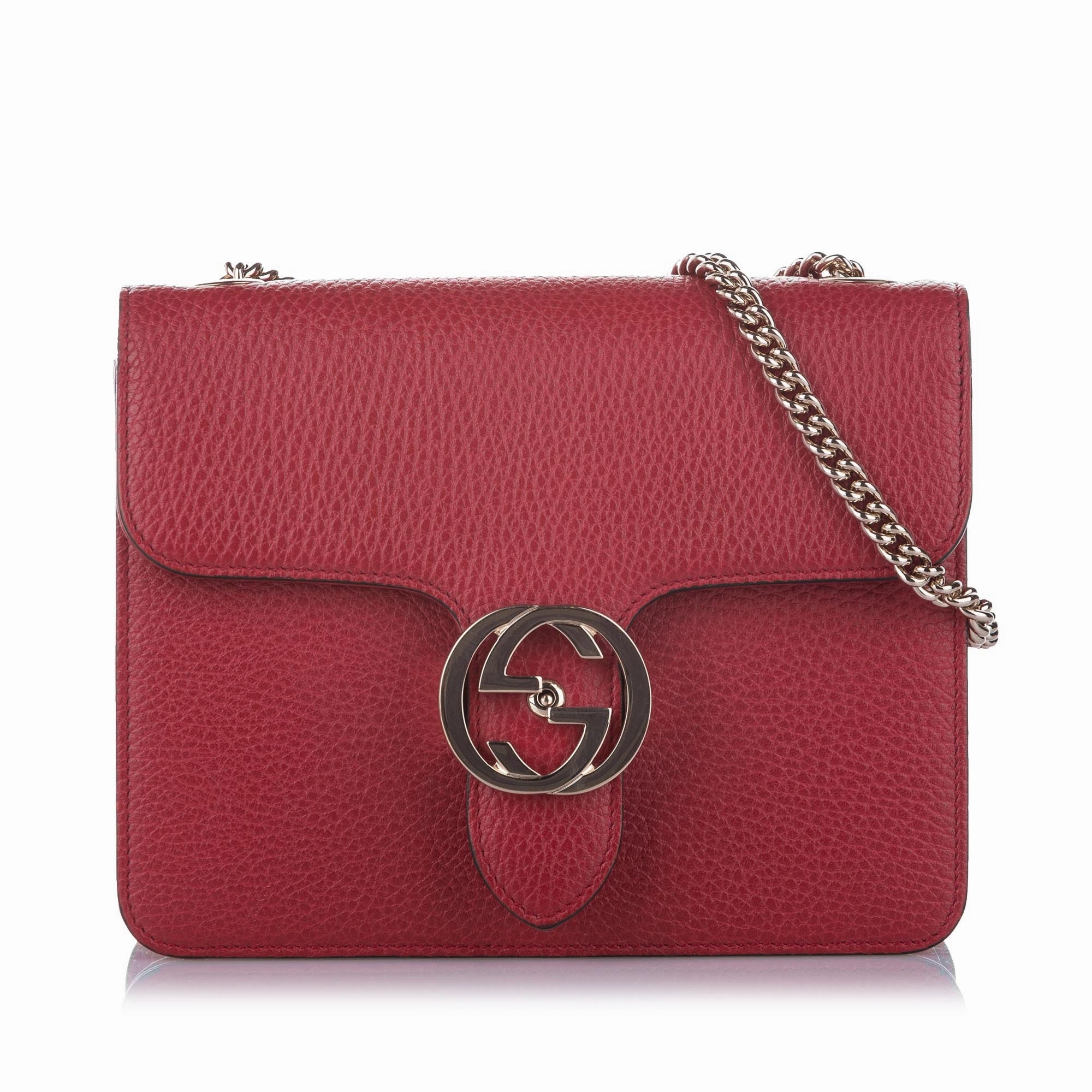 Interlocking Chain Leather Crossbody Bag Red
