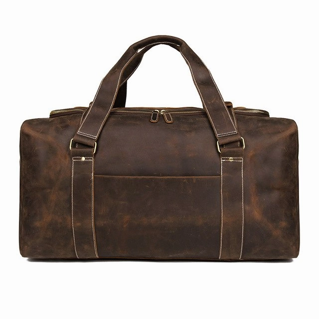 J.M.D Crazy Horse Genuine Leather Travel Bag Men Vintage Travel Duffel Bag Big Cow Leather Carry On