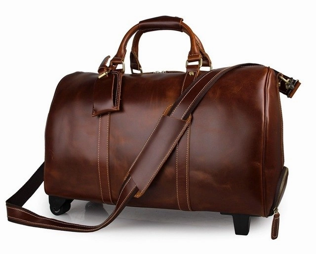 J.M.D Vintage Genuine Leather Trolley Bag Men Large Capacity Duffel Bag Huge Business Travel Bags