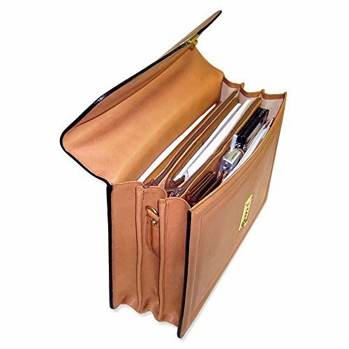 Jack Georges [Personalized Initials Embossing] Belting Triple Gusset Leather Briefcase w/Combination Lock in Brown