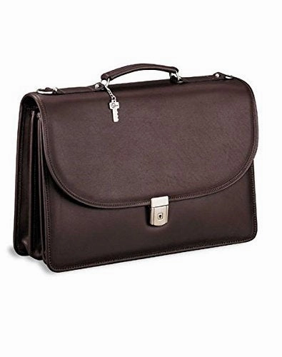 Jack Georges [Personalized Initials Embossing] Platinum Triple Gusset Flap Over Leather Briefcase in Brown