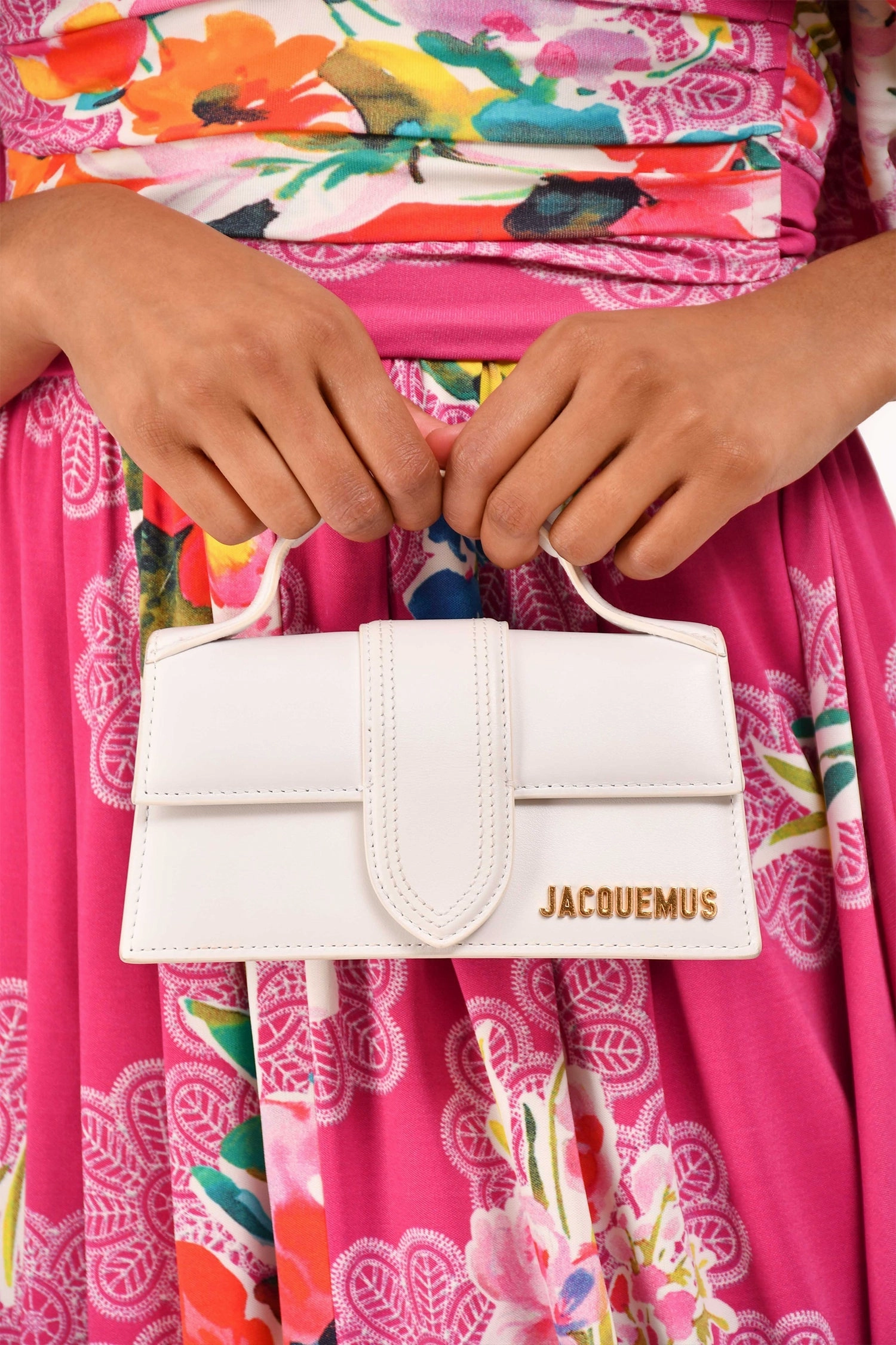 Jacquemus White Leather Les Classiques 'The Bambino' Bag with Strap