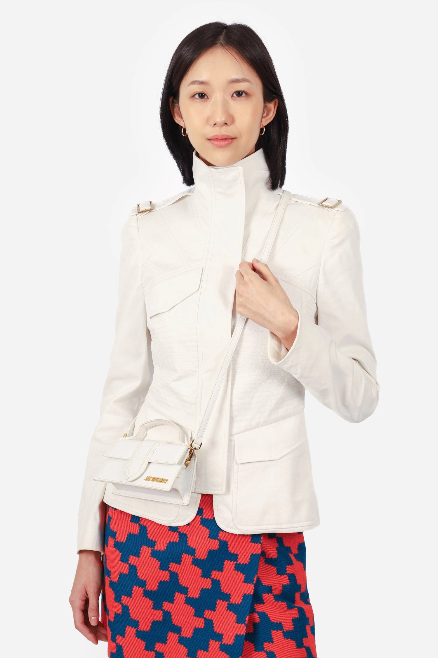 Jacquemus White Leather Les Classiques 'The Bambino' Bag with Strap