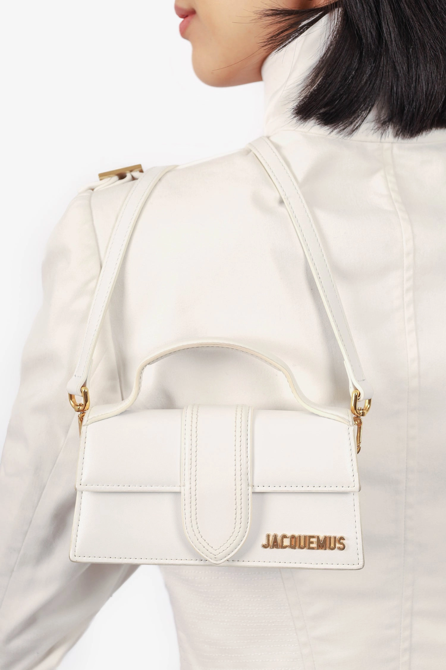 Jacquemus White Leather Les Classiques 'The Bambino' Bag with Strap