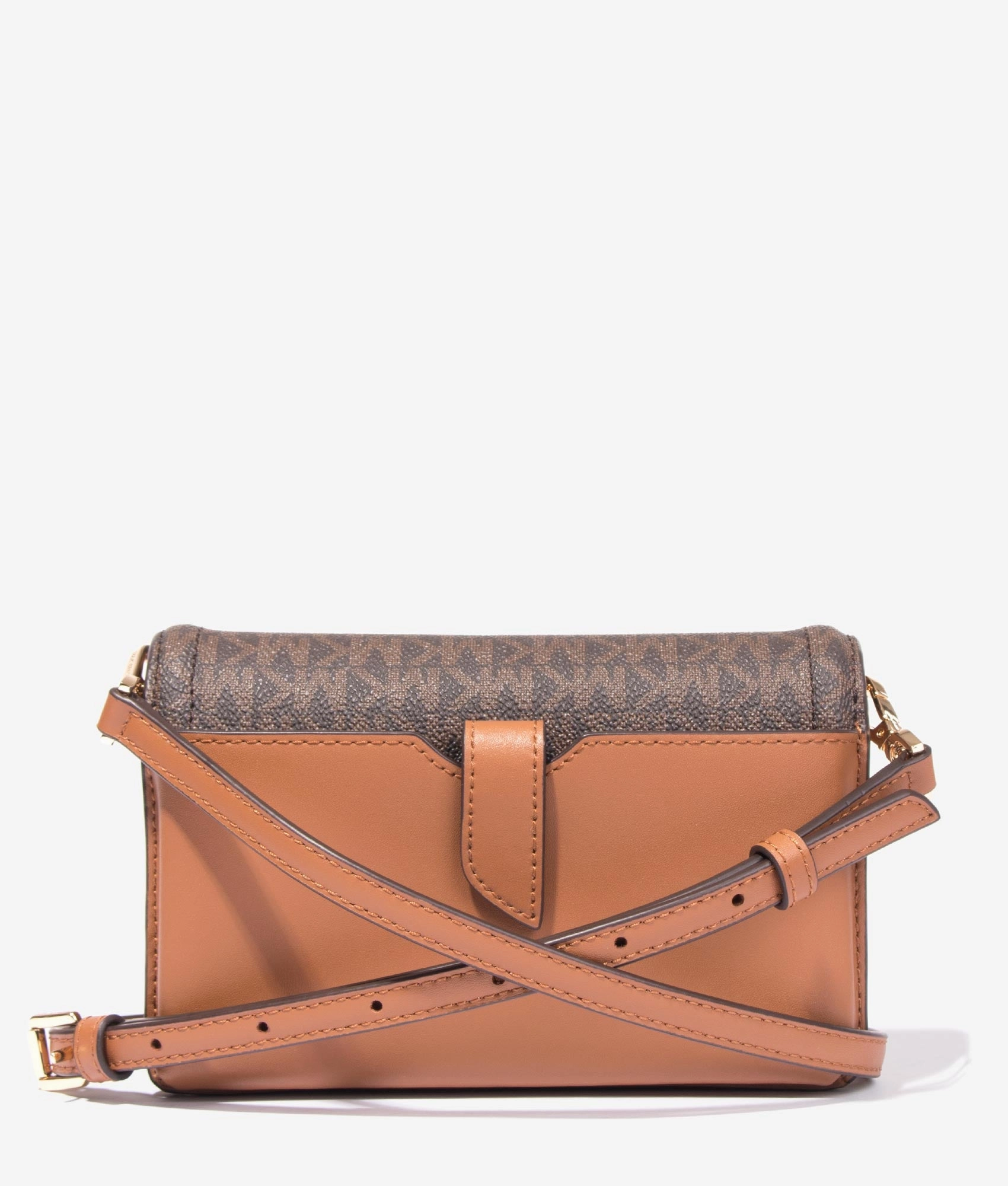 Jet set soft leather phone crossbody in brown & acorn