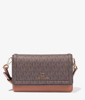 Jet set soft leather phone crossbody in brown & acorn