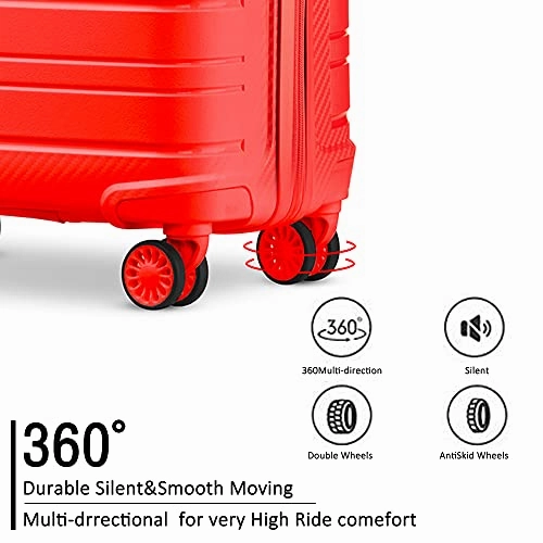 JOYWAY 3 Pcs Luggage Set Hardside Lightweight Spinner Suitcase with TSA Lock (red)