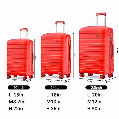 JOYWAY 3 Pcs Luggage Set Hardside Lightweight Spinner Suitcase with TSA Lock (red)