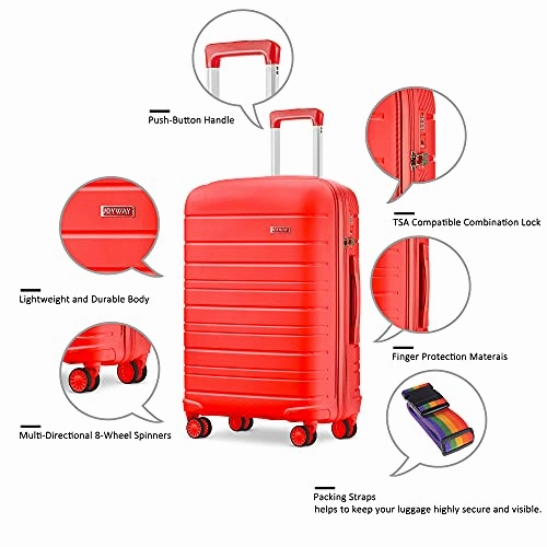 JOYWAY 3 Pcs Luggage Set Hardside Lightweight Spinner Suitcase with TSA Lock (red)
