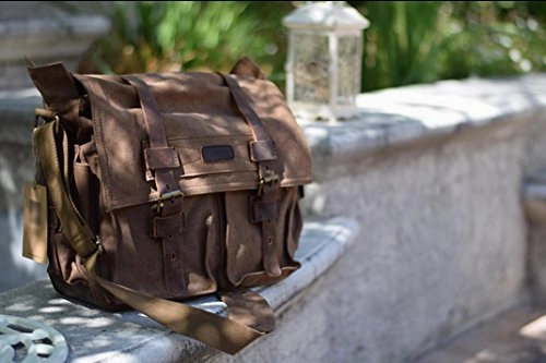 Kattee Unisex's Classic Military Canvas Shoulder Messenger Bag Leather Straps Fit 16" Laptop