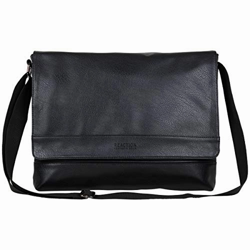 Kenneth Cole Reaction Strident-Class Vegan Leather 15" Laptop & Tablet Crossbody Messenger Bag for Work, School, & Travel, Black, Laptop