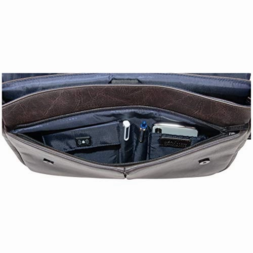Kenneth Cole Reaction Travelier Satchel Messenger Vegan Leather Laptop Computer Shoulder Bags, Brown, 15.6"
