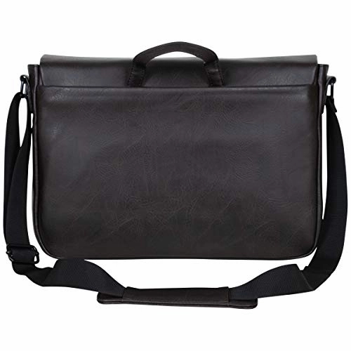 Kenneth Cole Reaction Travelier Satchel Messenger Vegan Leather Laptop Computer Shoulder Bags, Brown, 15.6"