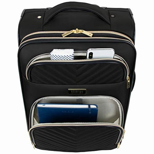 Kenneth Cole Reaction Women's Chelsea 2-Piece 20"/28" Chevron Quilted Softside Expandable 8-Wheel Spinner Luggage Set, Black