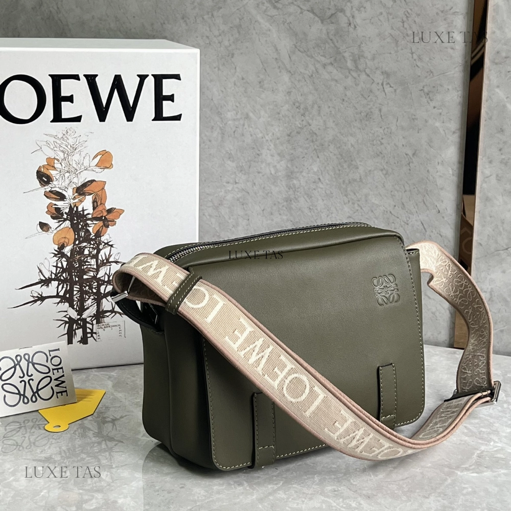 Khaki Green Xs Military Messenger Bag In Supple Smooth Calfskin And Jacquard Leather Crossbody Bag for Men