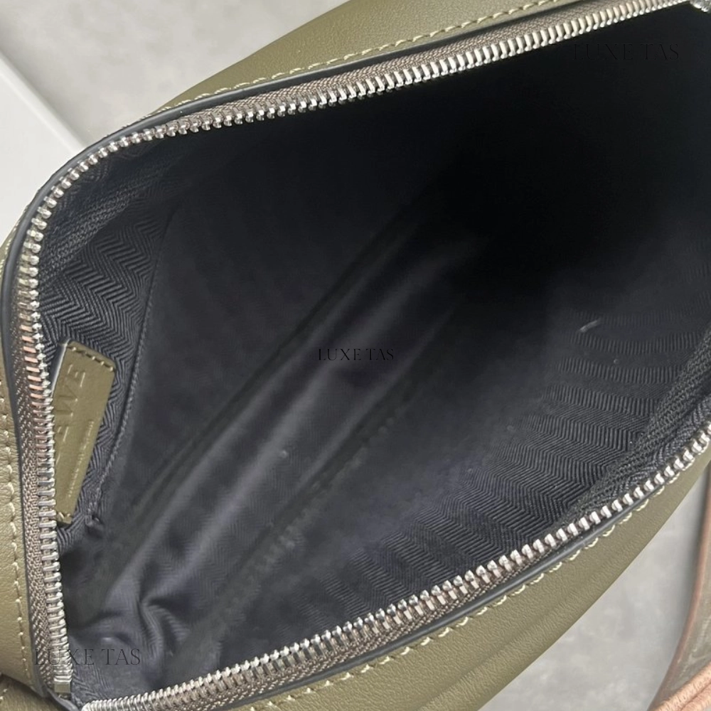 Khaki Green Xs Military Messenger Bag In Supple Smooth Calfskin And Jacquard Leather Crossbody Bag for Men